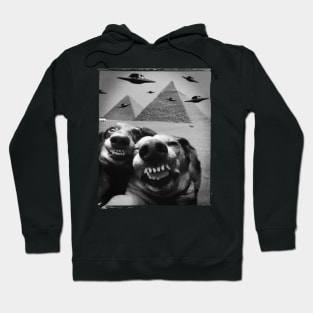 Funny Dog Selfie Alien UFO Invasion Pyramid Egypt Giza Meme Hoodie